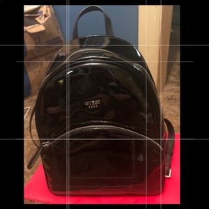 GUESS,, black patent leather backpack
